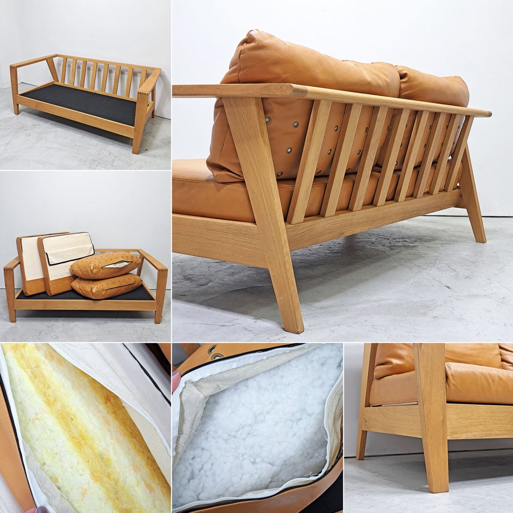 シギヤマ家具 SHIGIYAMA グリーン GREEN ローズマリー 2Pソファ ROSEMARY LOVE SOFA 本革 キャメル オーク無垢材 岩倉榮利 ●