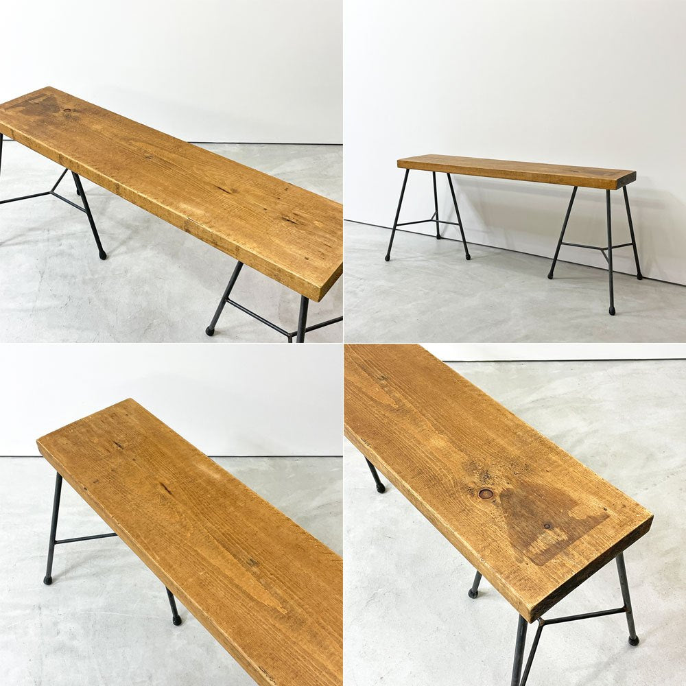 インダストリアル Industrial Design 無垢材ｘアイアンレッグ ベンチ W105cm 工業系 店舗什器 ●
