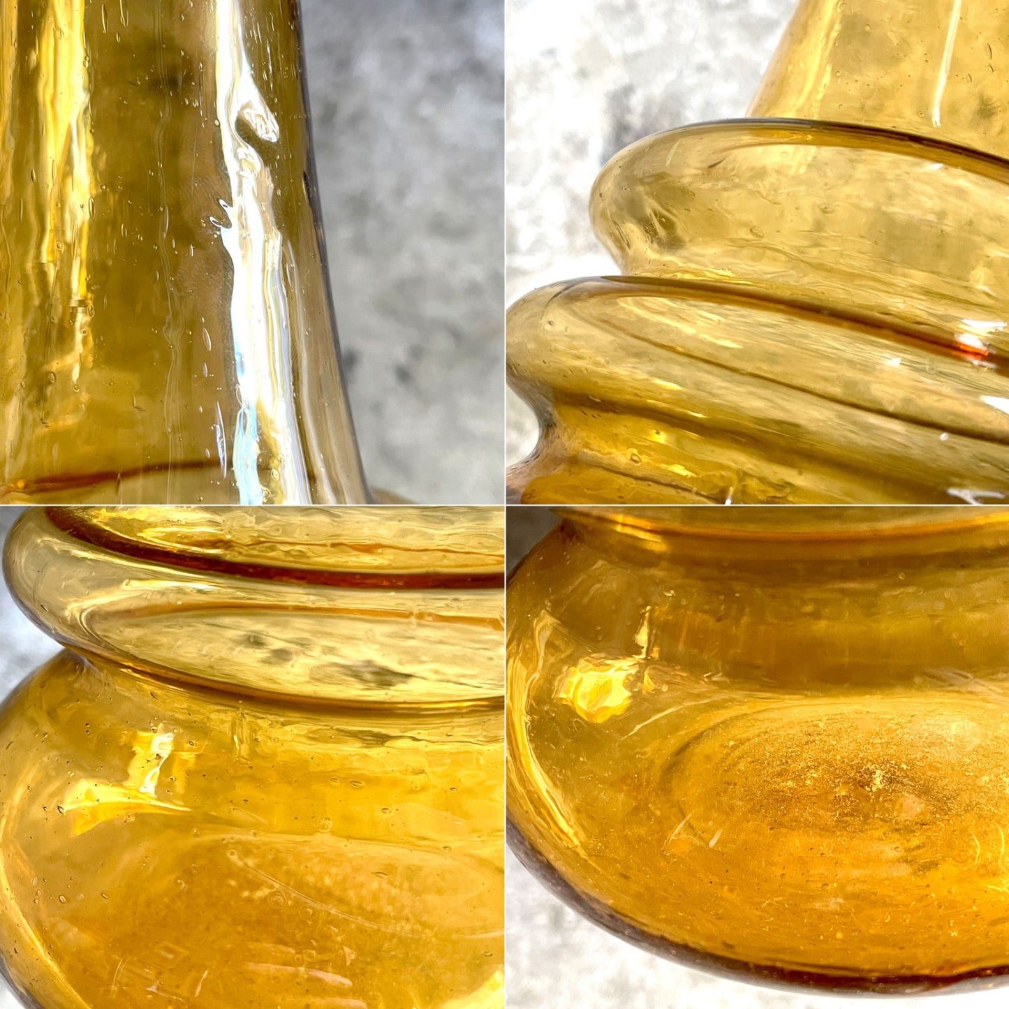 ビンテージ Vintage フラワーベース 手吹き アンバーガラス 琥珀色 リングネック ボトル型 花瓶 H29cm ■