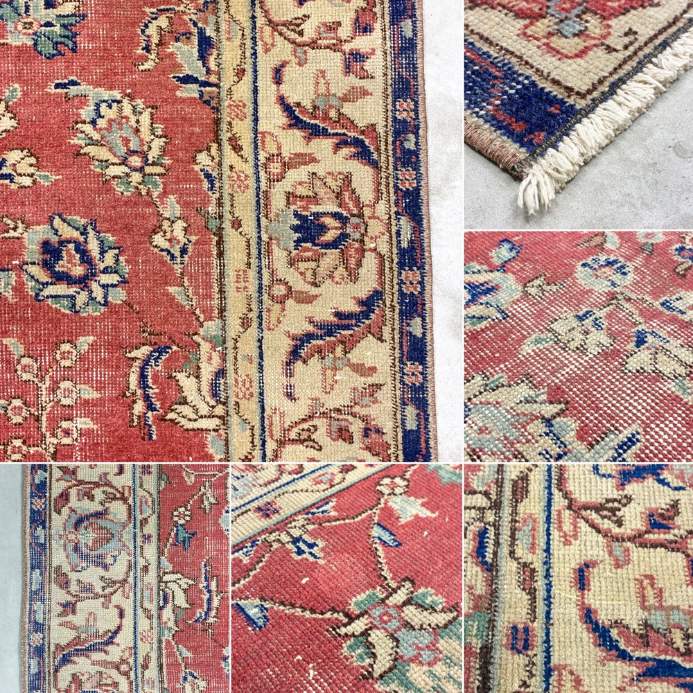 ビンテージ vintage トルコ製 手織り キリムラグ ランナー カーペット 絨毯 260x164cm レッド系 ボヘミアン柄 ◎