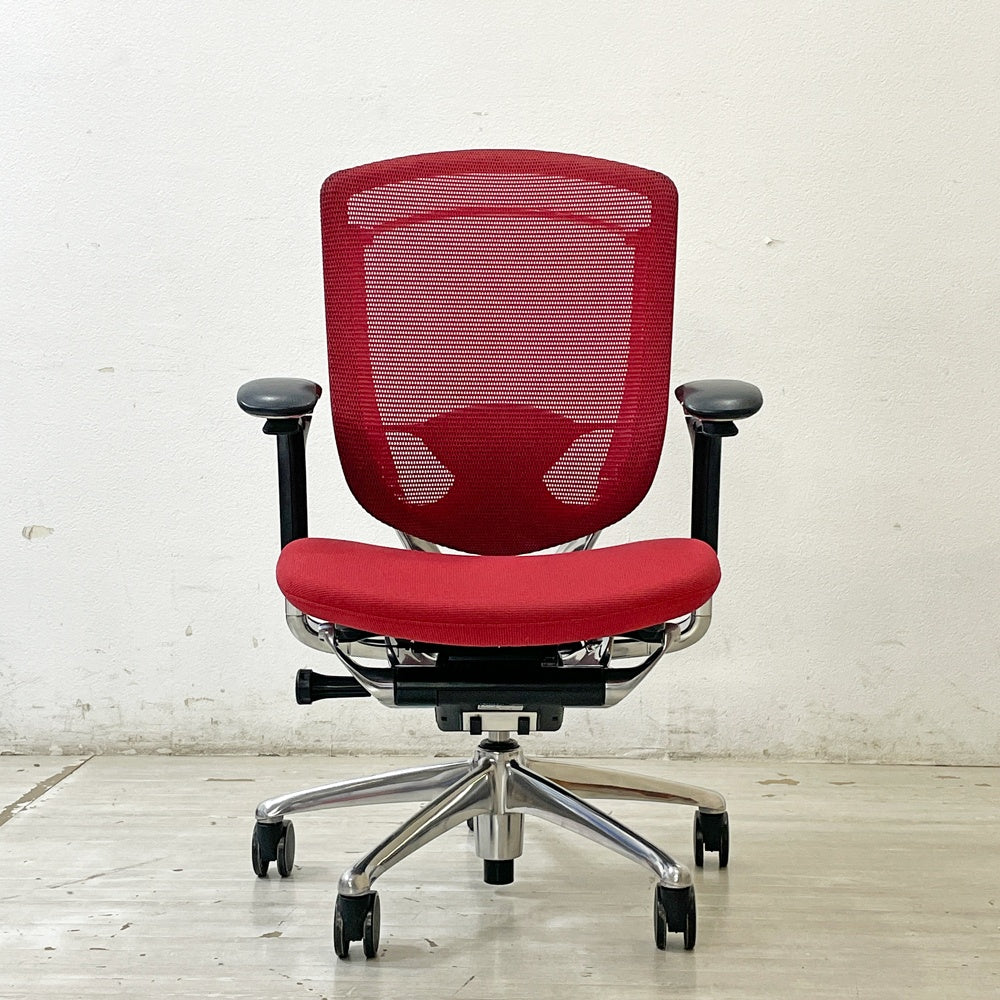 オカムラ okamura コンテッサ Contessa オフィスチェア スタンダードタイプ ランバーサポート付 CM32AB FBF9 可動肘 メッシュ レッド ●