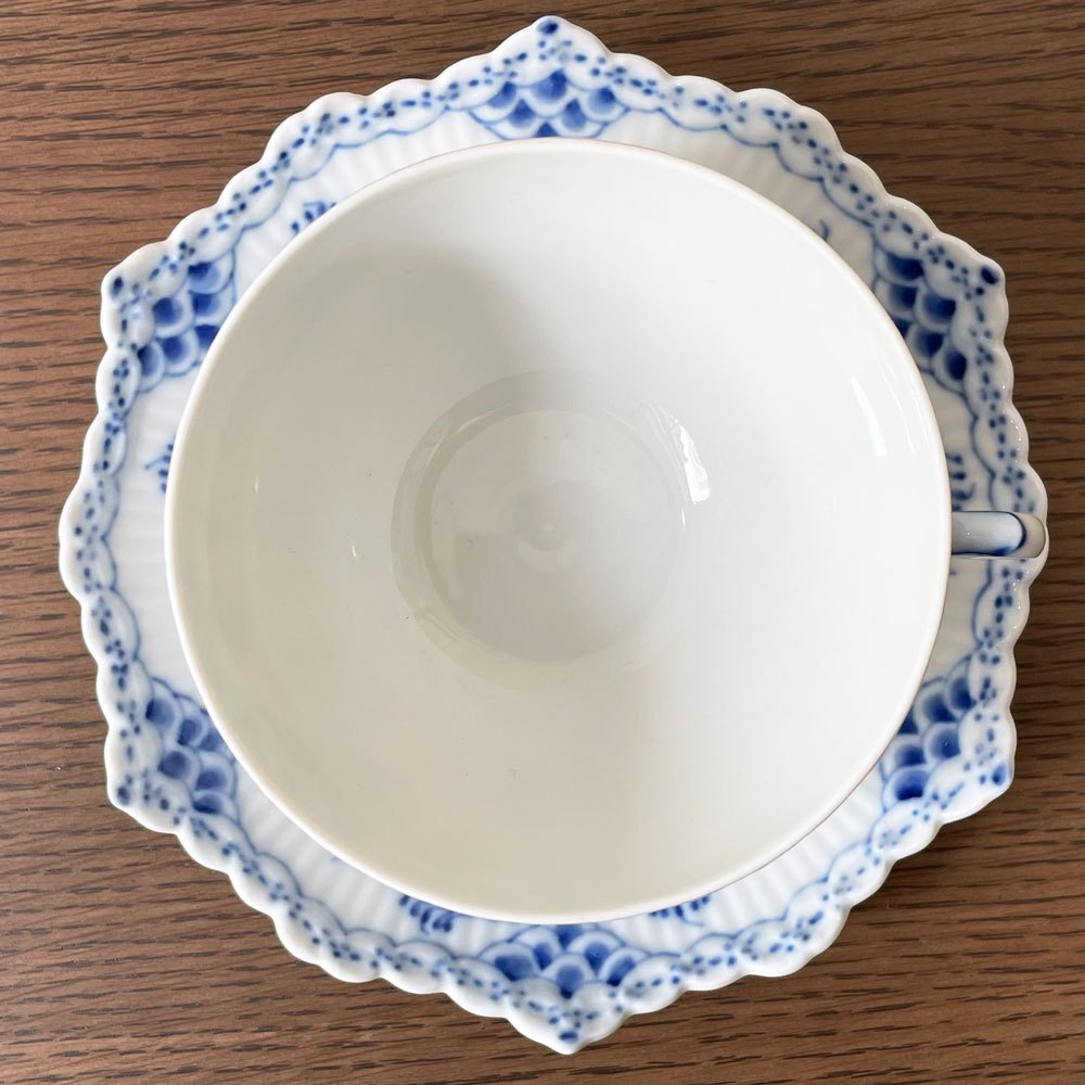 ロイヤルコペンハーゲン ROYAL COPENHAGEN ブルーフルーテッド フルレース ティー カップ & ソーサー デンマーク 北欧食器 A ★