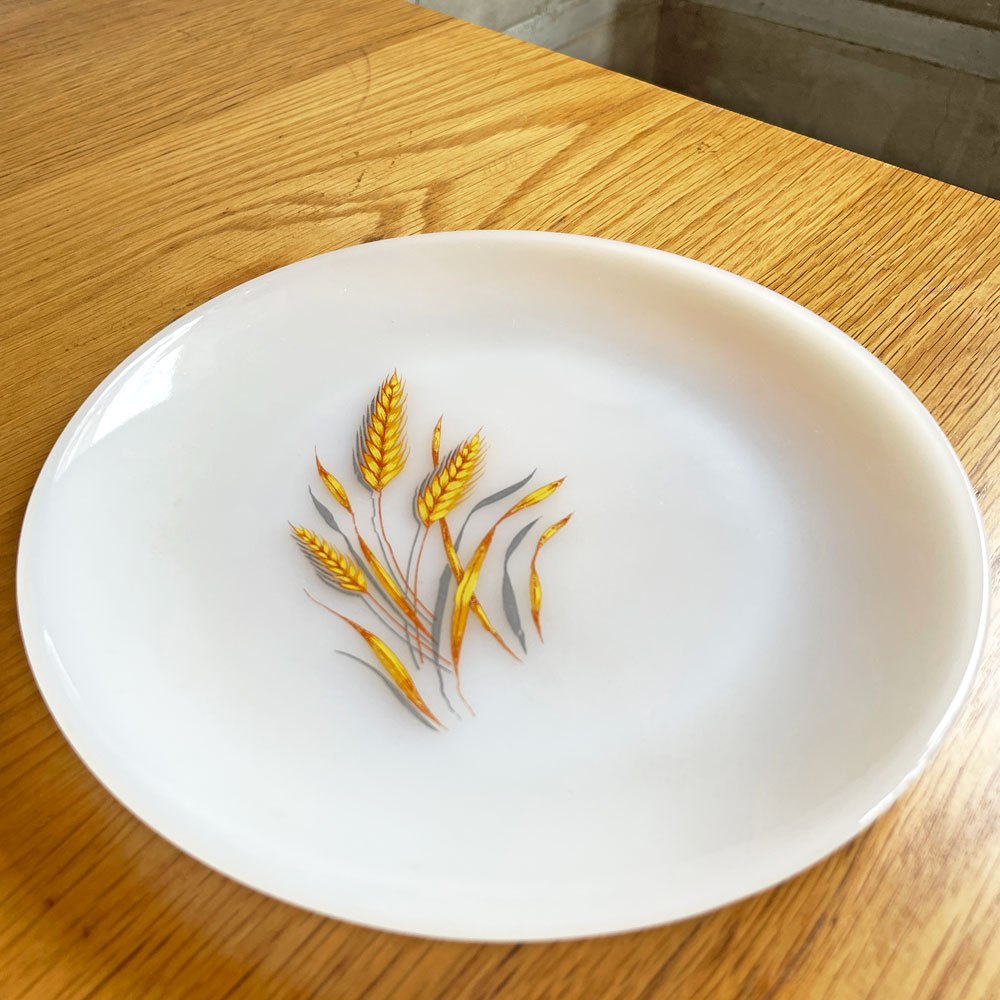 ファイヤーキング FIRE KING 9cm ウィート WHEAT プレート 7枚セット 乳白色 1950~1960年代 アメリカ ガラス食器 ♪