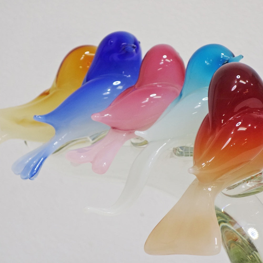 ムラーノガラス Murano 木にとまる鳥 オブジェ 置物 マエストロ ソリッドワーク ホットワーク ガラス工芸 ベネチアングラス イタリア ●