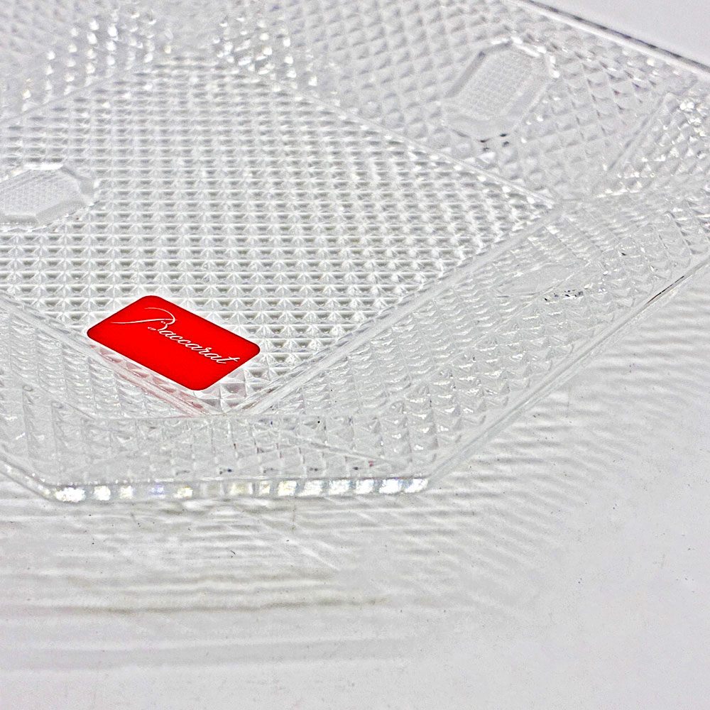 バカラ Baccarat パンピーユ Pampille  スクエアプレート ジュエリートレイ 小皿 クリスタルガラス 廃番 箱付き ●