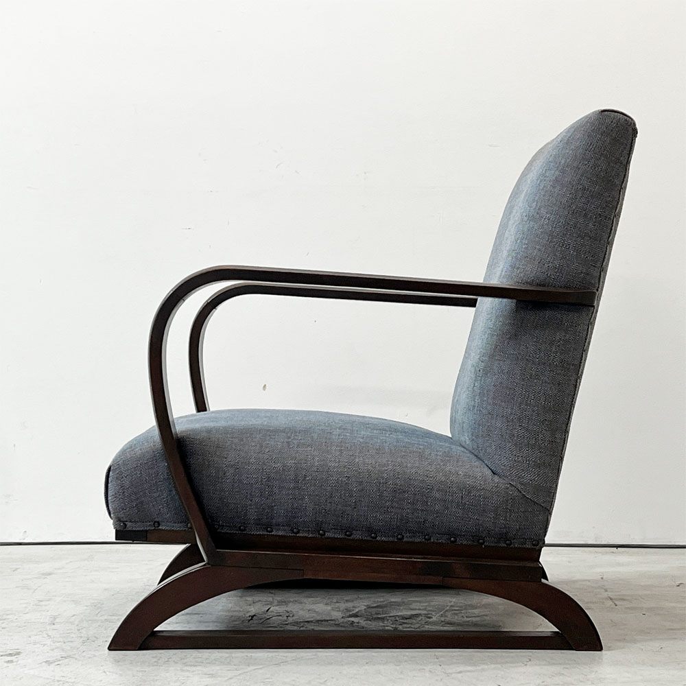 ジャパンビンテージ Japan Vintage ラウンジチェア  1Ｐソファ ナラ材 ソリ脚 ファブリック 北欧ナチュラル Ａ ●