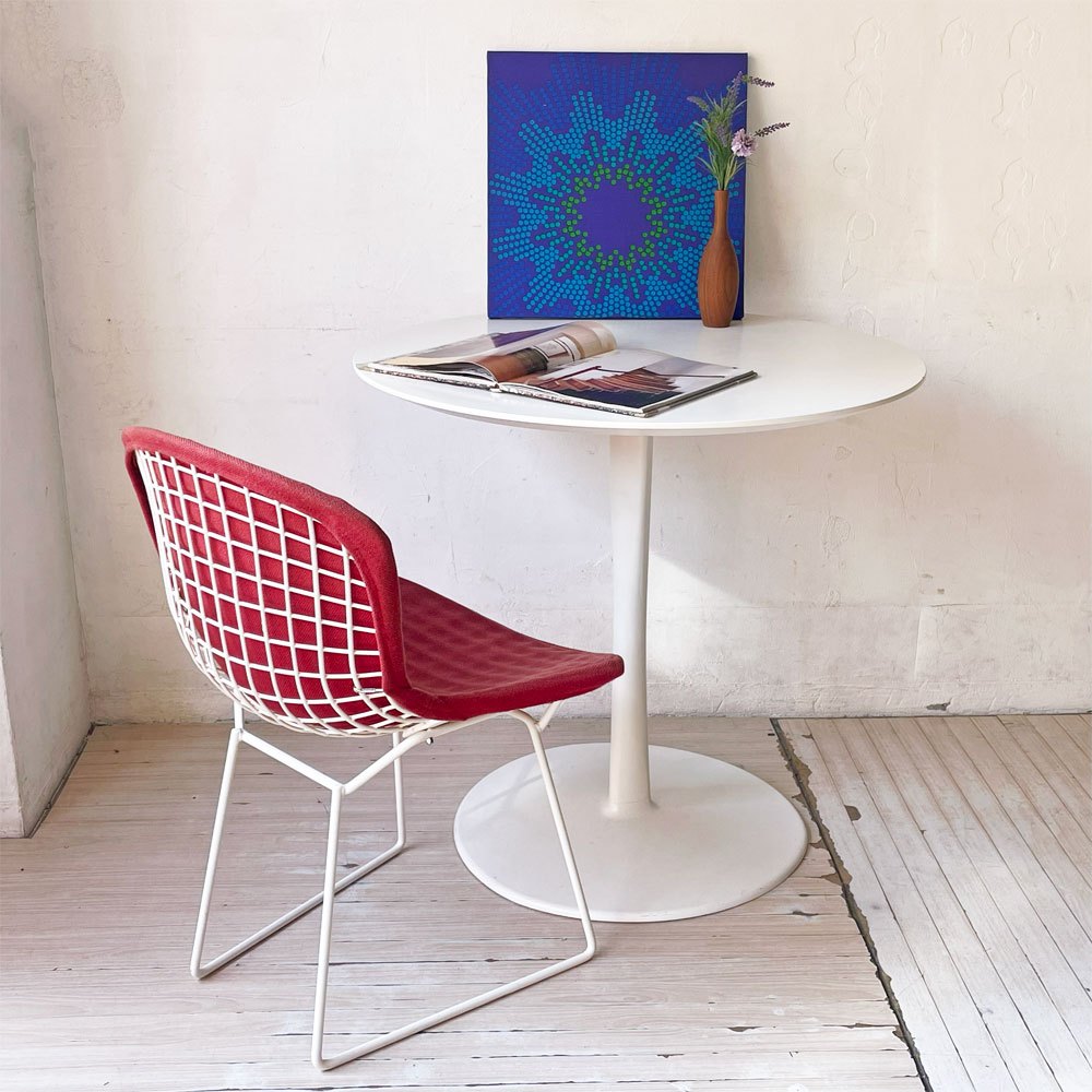 ノル Knoll 420 サイドチェア ワイヤーチェア ダイニングチェア ホワイト × レッド ファブリック フルカバー仕様 ハリー・ベルトイア ミッドセンチュリー ビンテージ ★