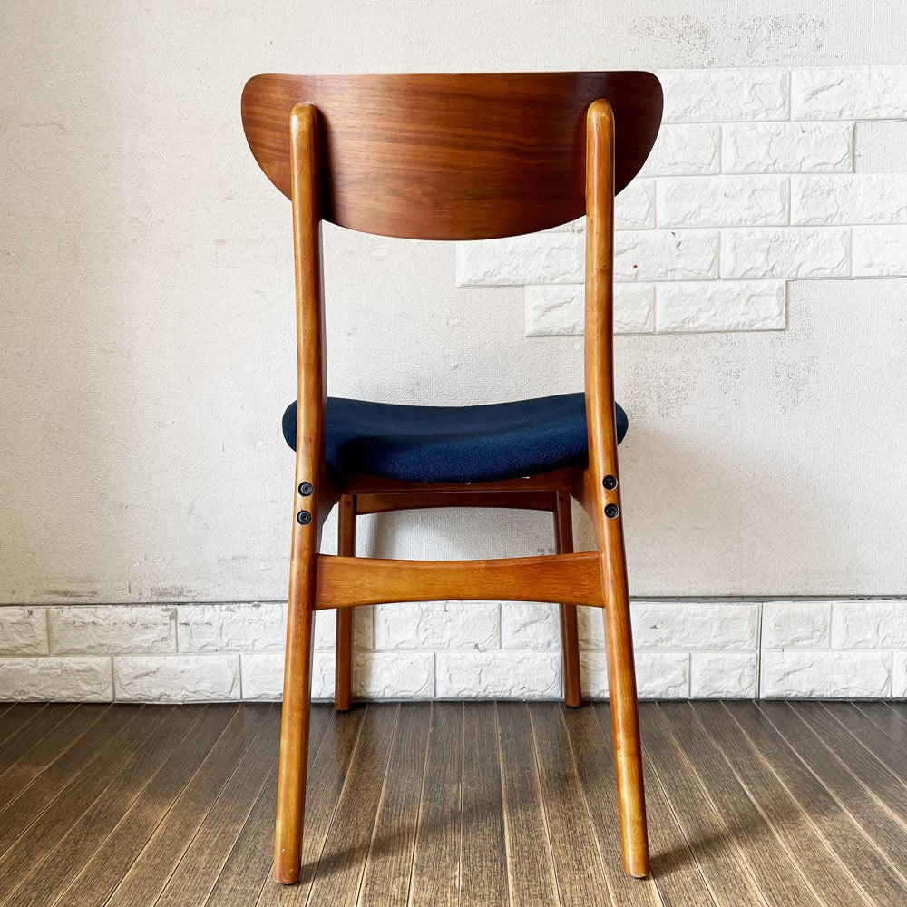 ウエストエルム West Elm クラシックカフェ Classic Cafe ダイニングチェア ファブリックシート ブルー系 ラバーウッド材 参考定価￥24,500- B ◎