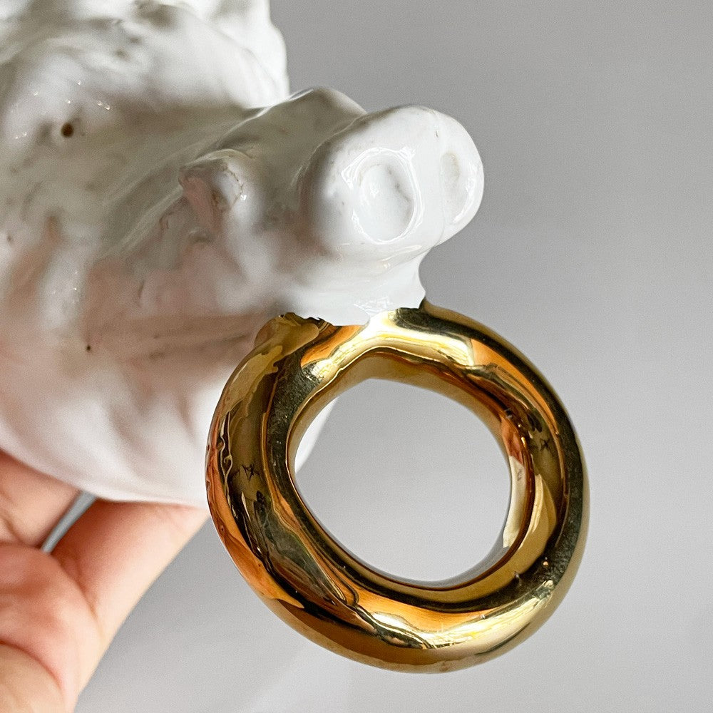 クーンケラミック Kuhn Keramik タオルホルダー boars head イノシシ 猪 壁掛け 金メッキ 陶器 ドイツ ■
