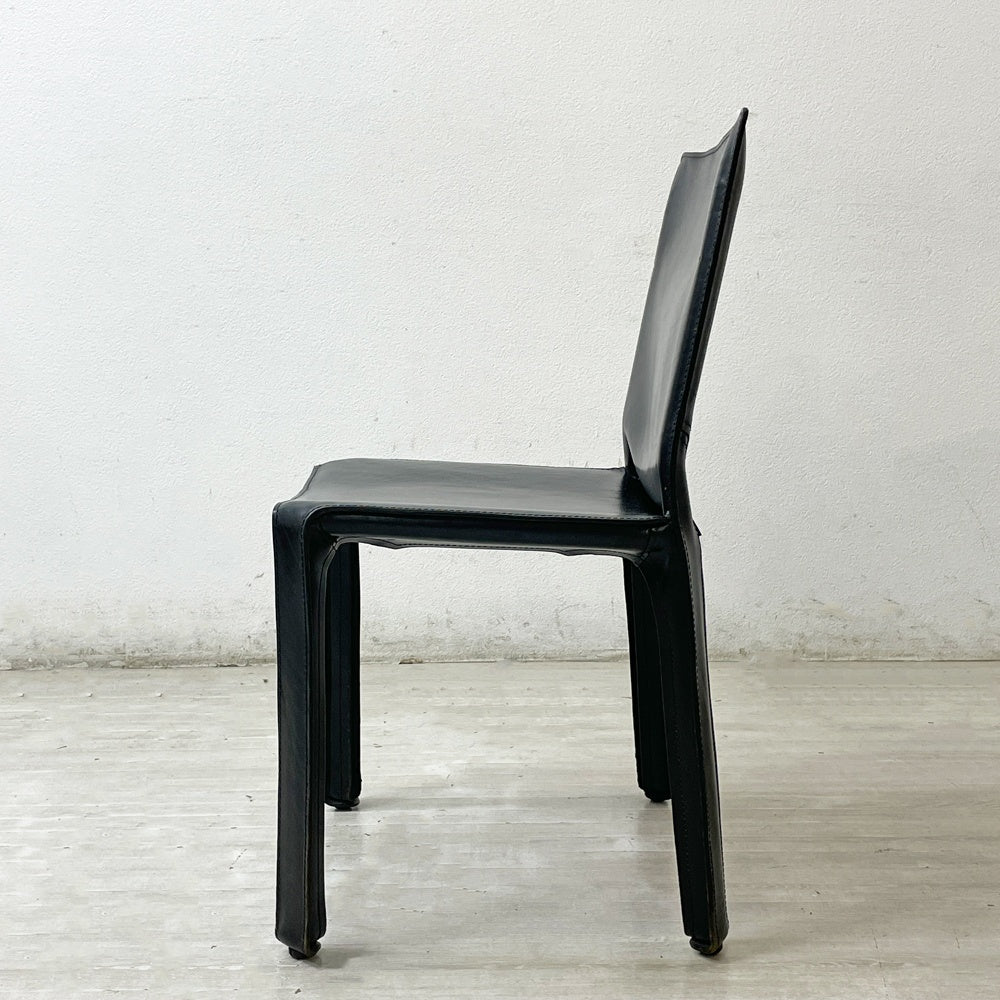 カッシーナ Cassina キャブチェア 412 CAB CHAIR アームレス 本革 ブラック マリオ・ベリーニ MoMA 永久展示品 イタリアモダン 定価￥308,000- B ●