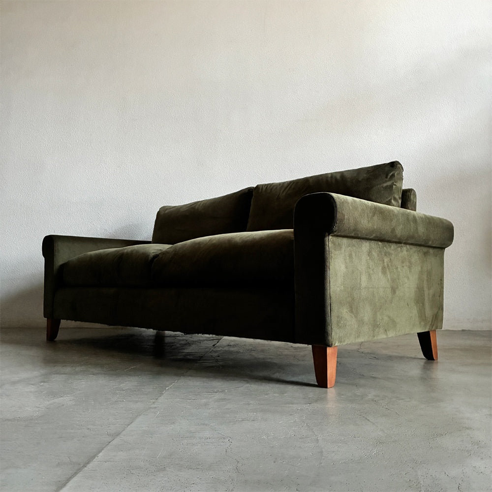 トラックファニチャー TRUCK FURNITURE FK ソファ 3シーター W204cm フェザークッション ウォールナット無垢材 × 張地張替済 参考価格約55万円の品 〓