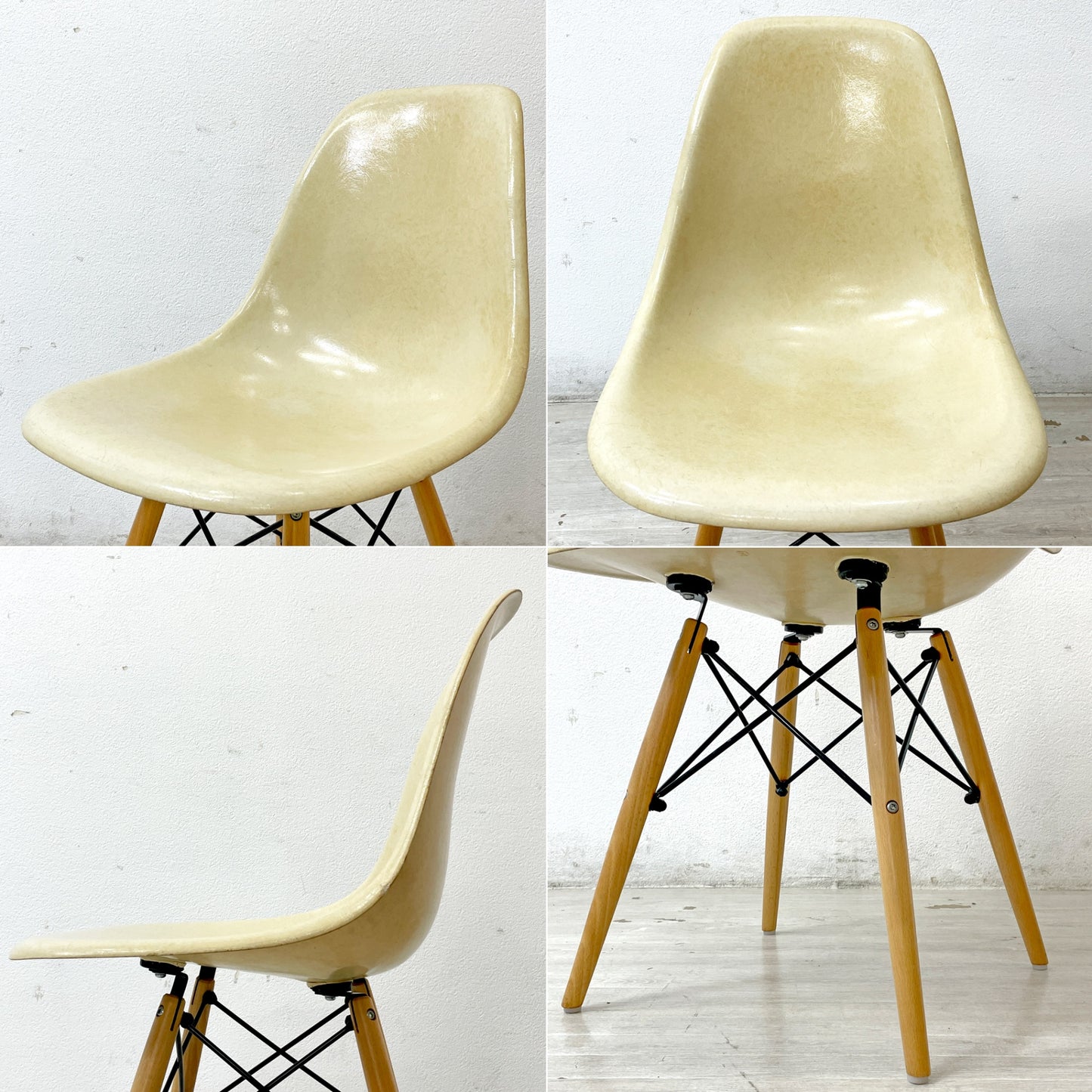 ハーマンミラー Herman Miller サイドシェルチェア セカンド 2nd FRP パーチメント ドゥエルレッグ イームズ ミッドセンチュリー ●