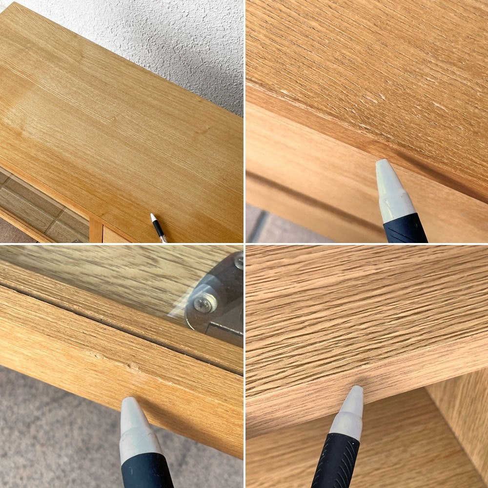 無印良品 MUJI タモ材 AVラック AVボード テレビ台 ガラス扉 フラップ扉 抽斗2杯 W90cm ナチュラルスタイル 廃番 ◇