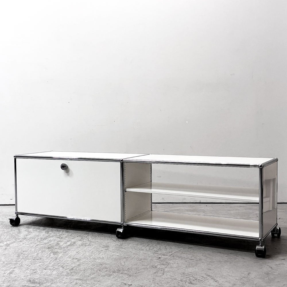 ユーエスエムハラー USM Haller モジュラーファニチャー Modular Furniture テレビボード ピュアホワイト2列1段 ドロップダウン キャスター ●