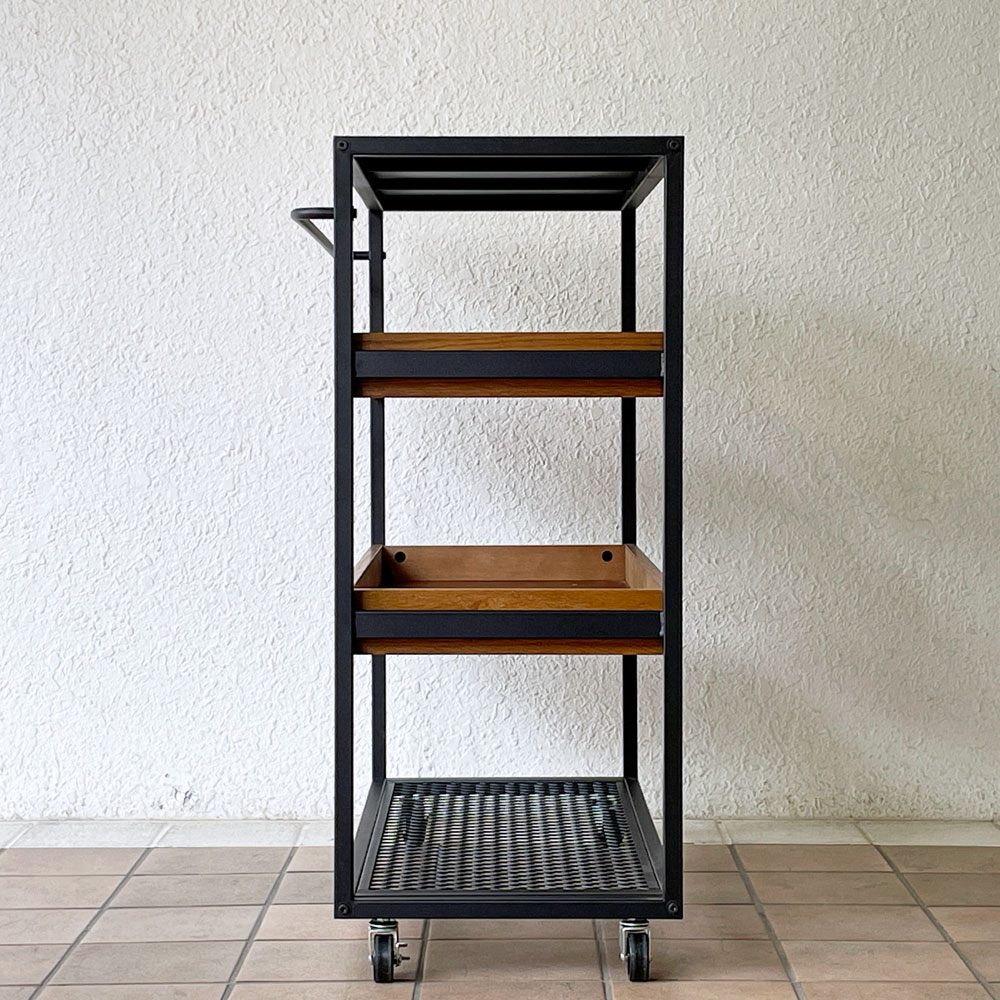 ジャーナルスタンダードファニチャー journal standard Furniture j.s.F サンク ワゴンラック SENS WAGON RACK 4段 スチール オーク材トレイ シェルフ キャスター付 W85cm 工業系 定価￥41,800- ◇