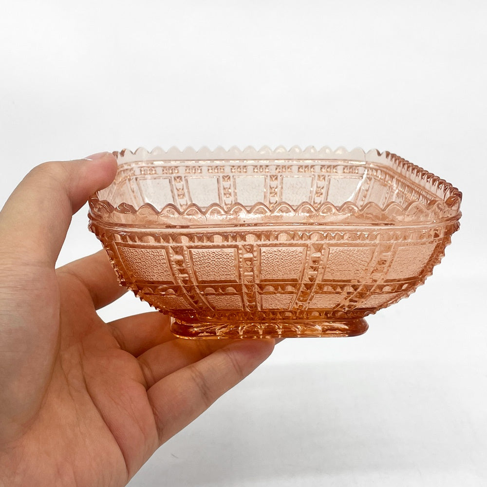 インペリアルグラス Imperial Glass ビーデッドブロック Beaded Block ボウル ピンク USビンテージ ●