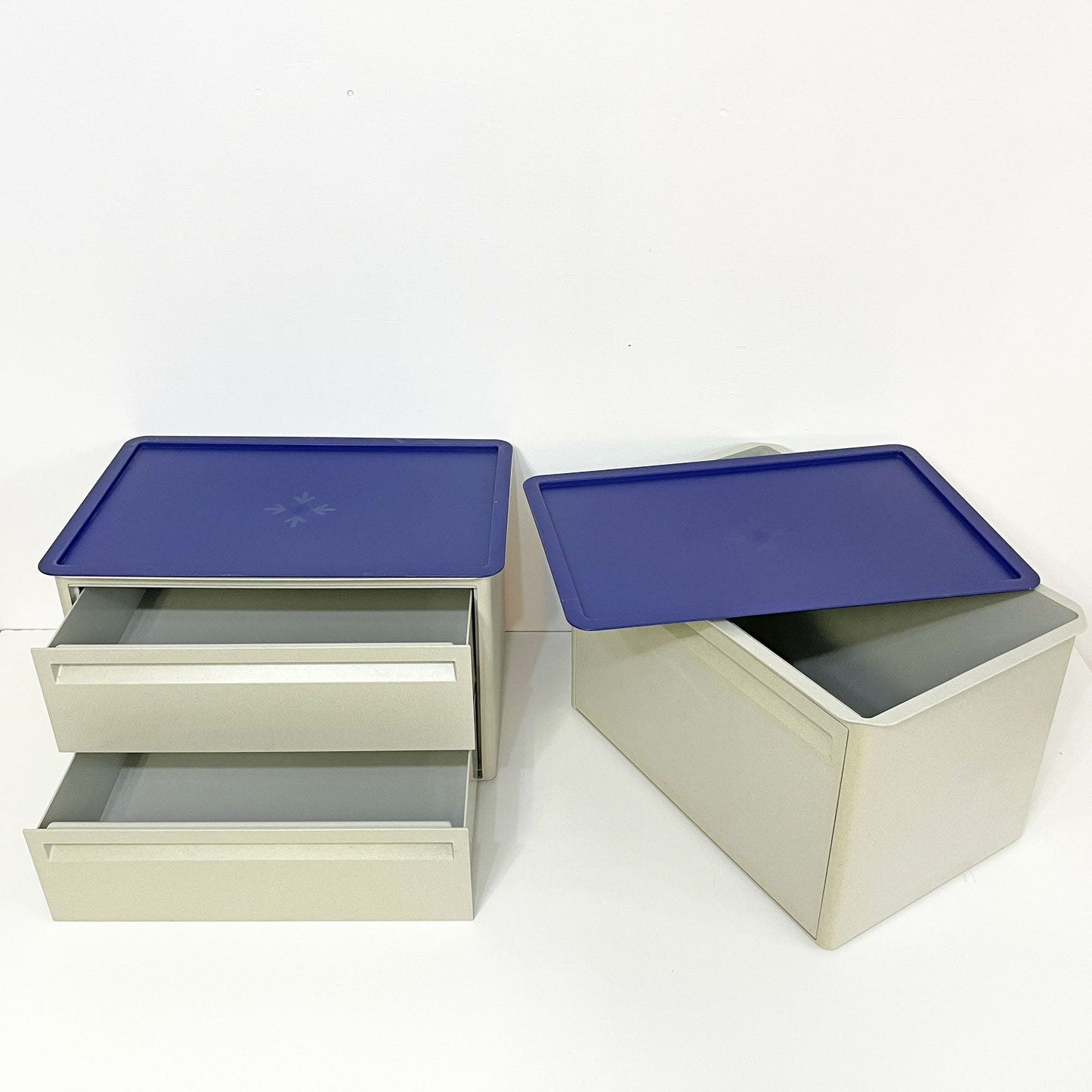 タッパーウェア Tupperware マルチオーガナイザー 2段 ワイド 2ドロワータイプ&ドロップダウンドア グレー×ブルー ●