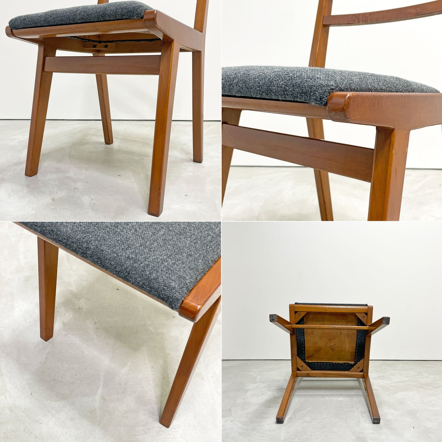 UKビンテージ UK Vintage ダイニングチェア グレー ファブリック 座面張替え済み 英国家具 A ●