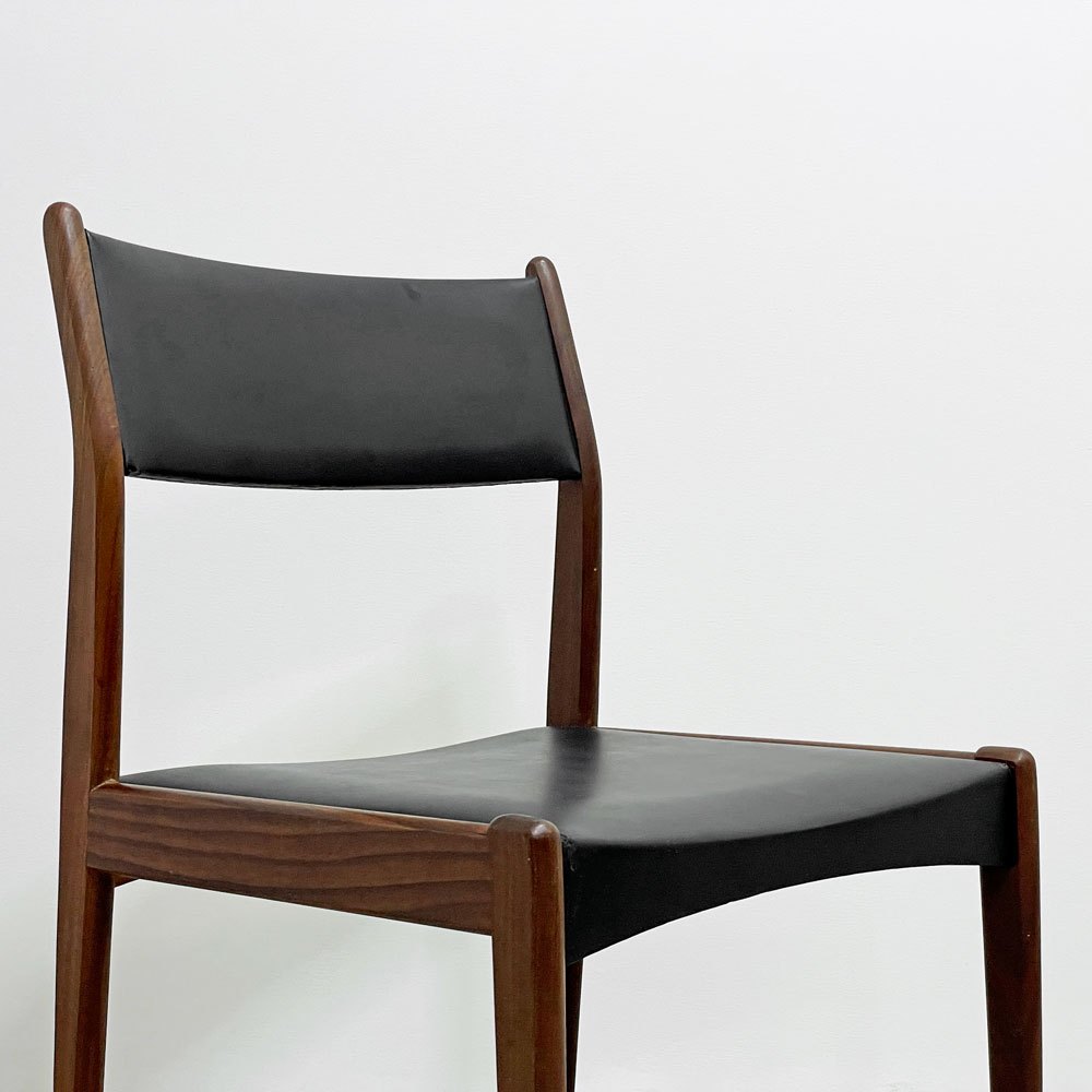 デンマークビンテージ Danish Vintage チーク材 ダイニングチェア PVCレザー ブラック 北欧家具 ●