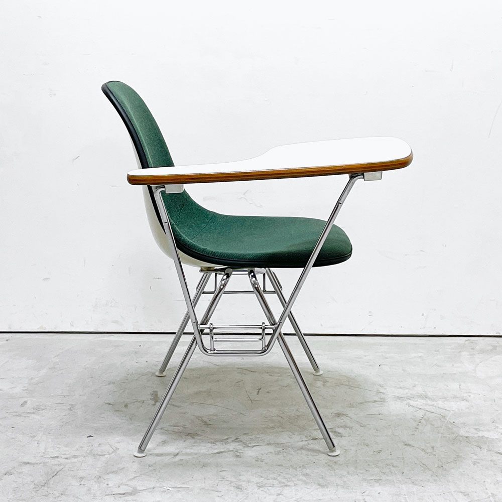 ハーマンミラー Herman Miller サイドシェルチェア セカンド 2nd ビンテージ アプホルスター スクールベース スタッキングベース 肘掛けテーブル付 イームズ ミッドセンチュリー C ●