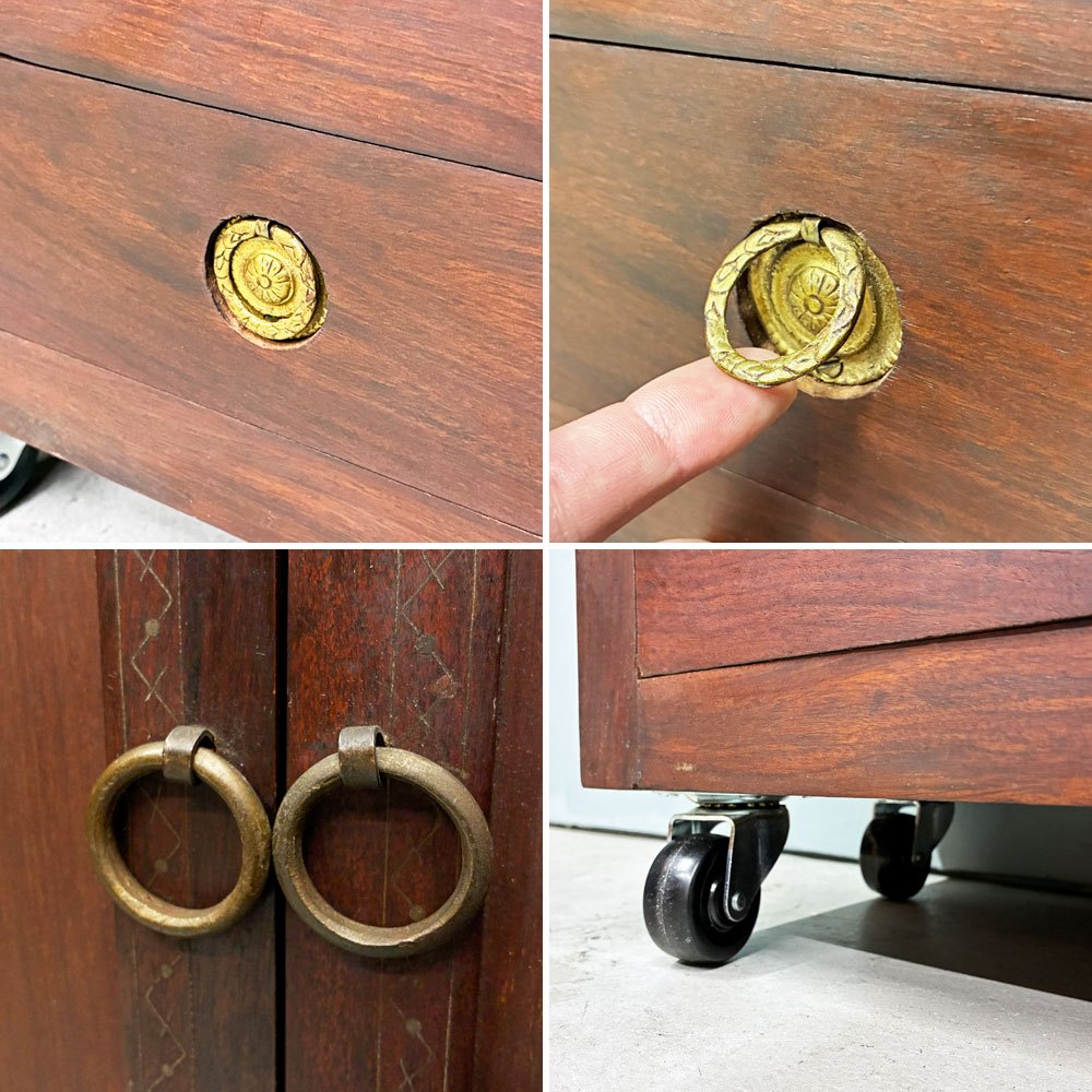 ビンテージ Vintage バーキャビネット カウンター サイドボード 無垢材 レリーフ キャスター付き 店舗什器 ◎