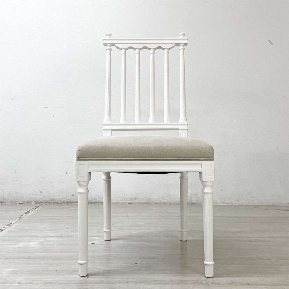 サラグレース Sarah Grace デビューシリーズ ダイニングチェア DEBUT DINING CHAIR トーマス THOMAS ホワイト&ナチュラルリネン ホワイトペイント シャビーシック チェアカバー付 定価￥49,500- B ●