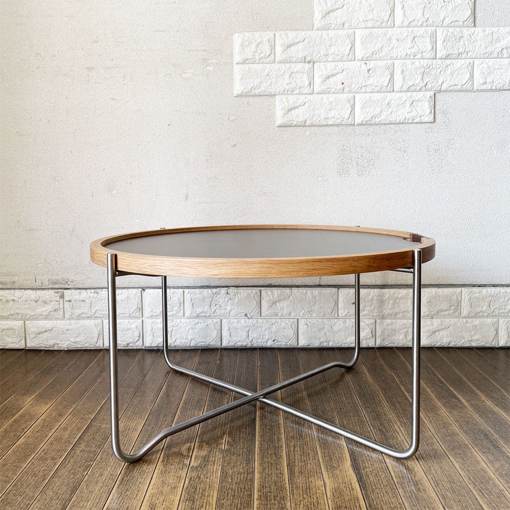 カールハンセン＆サン Carl Hansen & Son CH417 トレイテーブル ホワイト×ブラックラミネート スチールフレーム Φ65cm 折りたたみ ハンス・J・ウェグナー 廃番 ◎