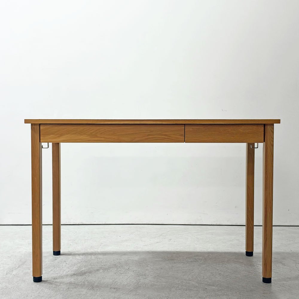 無印良品 MUJI オーク無垢材 パーソナルデスク ワークデスク 事務机 2ドロワー 抽斗付き W110cm ナチュラルデザイン ●