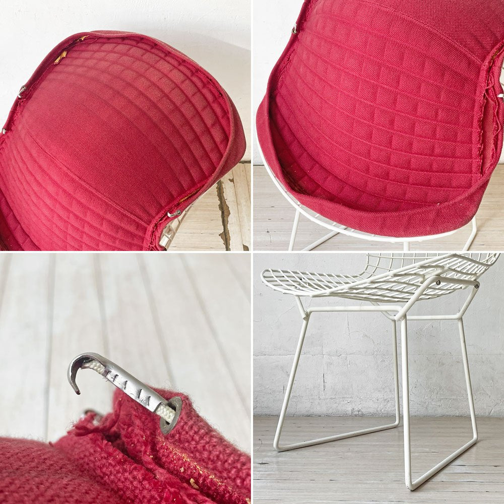 ノル Knoll 420 サイドチェア ワイヤーチェア ダイニングチェア ホワイト × レッド ファブリック フルカバー仕様 ハリー・ベルトイア ミッドセンチュリー ビンテージ ★