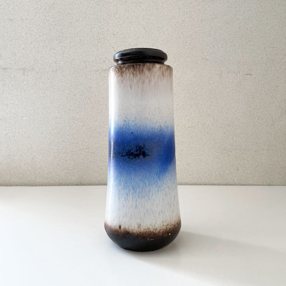 ファットラヴァ FAT LAVA シューリッヒ Scheurich フラワーベース 花瓶 ホワイト×ブルー H26.5cm 西ドイツ West Germany ビンテージ ◎