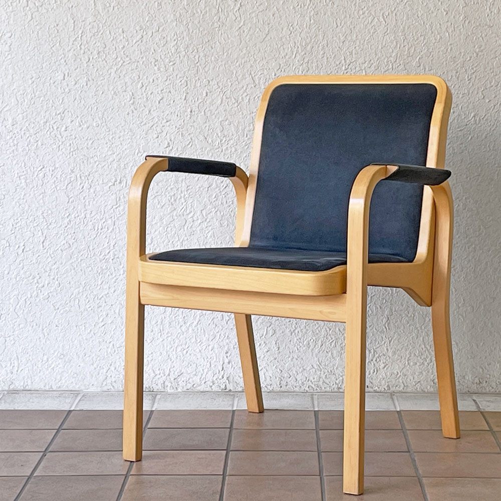 アルテック artek E45 アームチェア アルヴァ・アアルト Alvar Aalto バーチ スエード調ファブリック ラメラ曲木 ビンテージ 北欧家具 フィンランド ◇