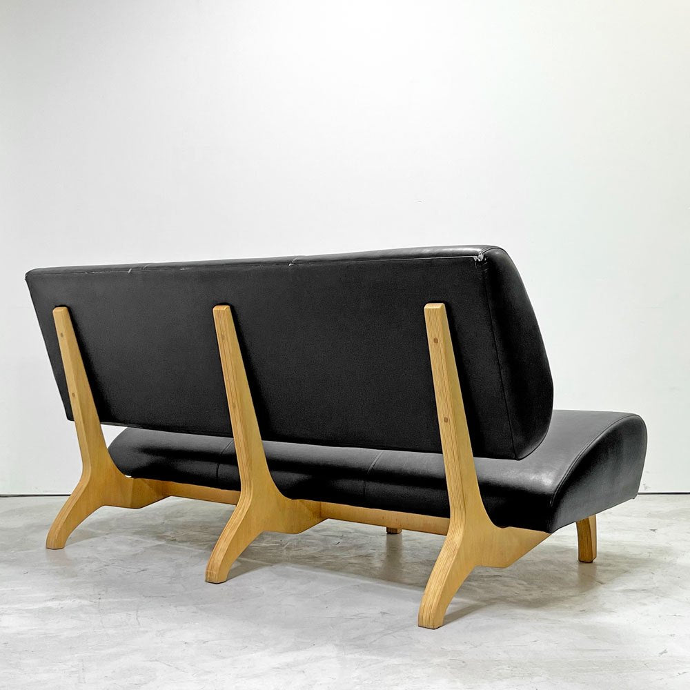イデー IDEE カゴル ベンチソファ CAGOLE BENCH SOFA 3シーター ソファ 約160cm ブラック×シナ材共芯合板 篠本拓宏 廃盤 ●