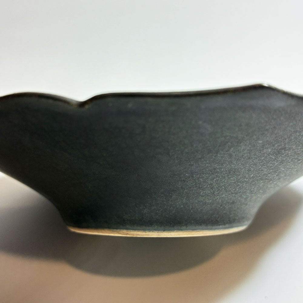 木下和美 黒釉輪花ひし形皿 プレート 黒釉 磁器 W17cm 現代作家 B ★