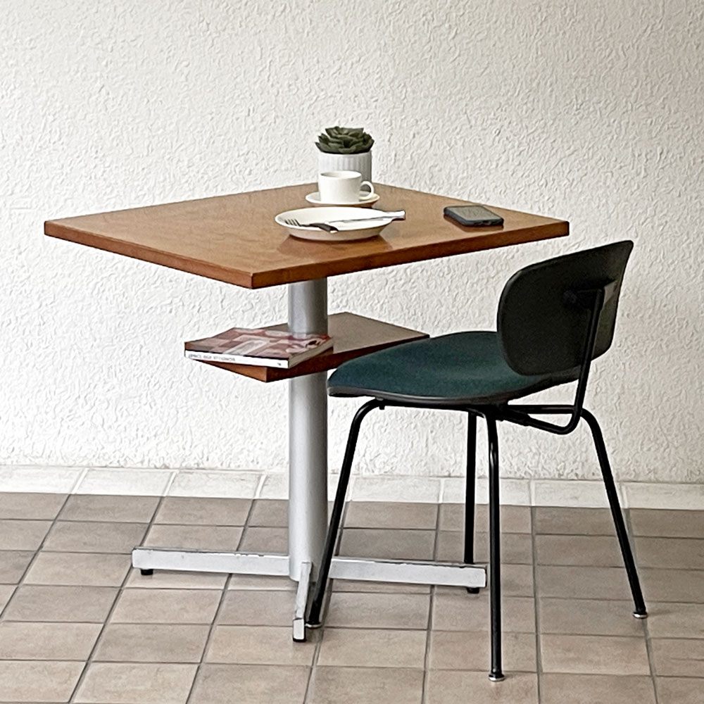アノニマスデザイン Anonymous Design 木製 カフェテーブル 棚板付き スクエア天板 スチールレッグ オーダーファニチャー 店舗什器 ◇