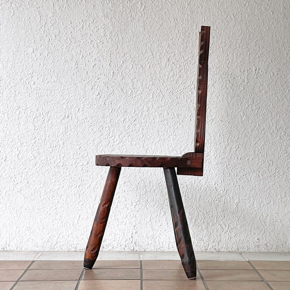 ビンテージ Vintage スパニッシュスツール 猫椅子 キャットチェア フォールディング 折り畳み シェファードチェア Bathing Chair パイン無垢材 木彫 プリミティブ ◇