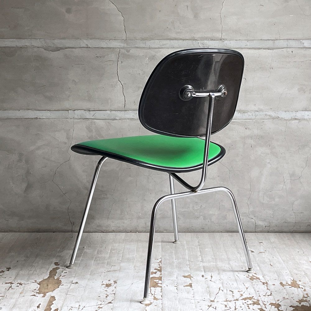 ハーマンミラー Herman Miller ツーピースプラスチックチェア Two Piece Plastic Chair DCM グリーン ブラック PVCレザー ビンテージ イームズ 希少 ♪