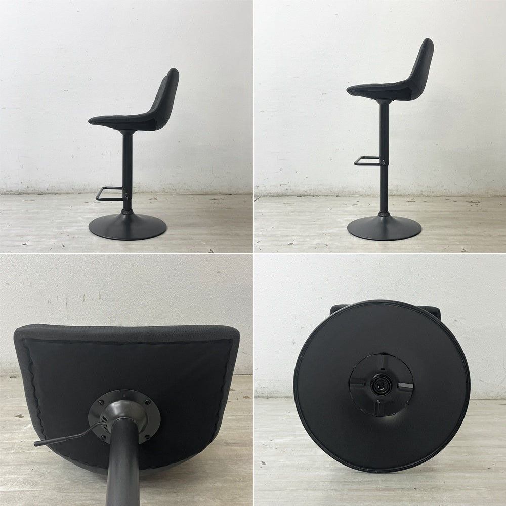 クラッシュゲート CRASH GATE ノットアンティークス Knot Antiques クロム CHROME バースツール カウンターチェア ブラック レザーファブリック×スチール 昇降式 ビンテージスタイル 定価15,400円 ●