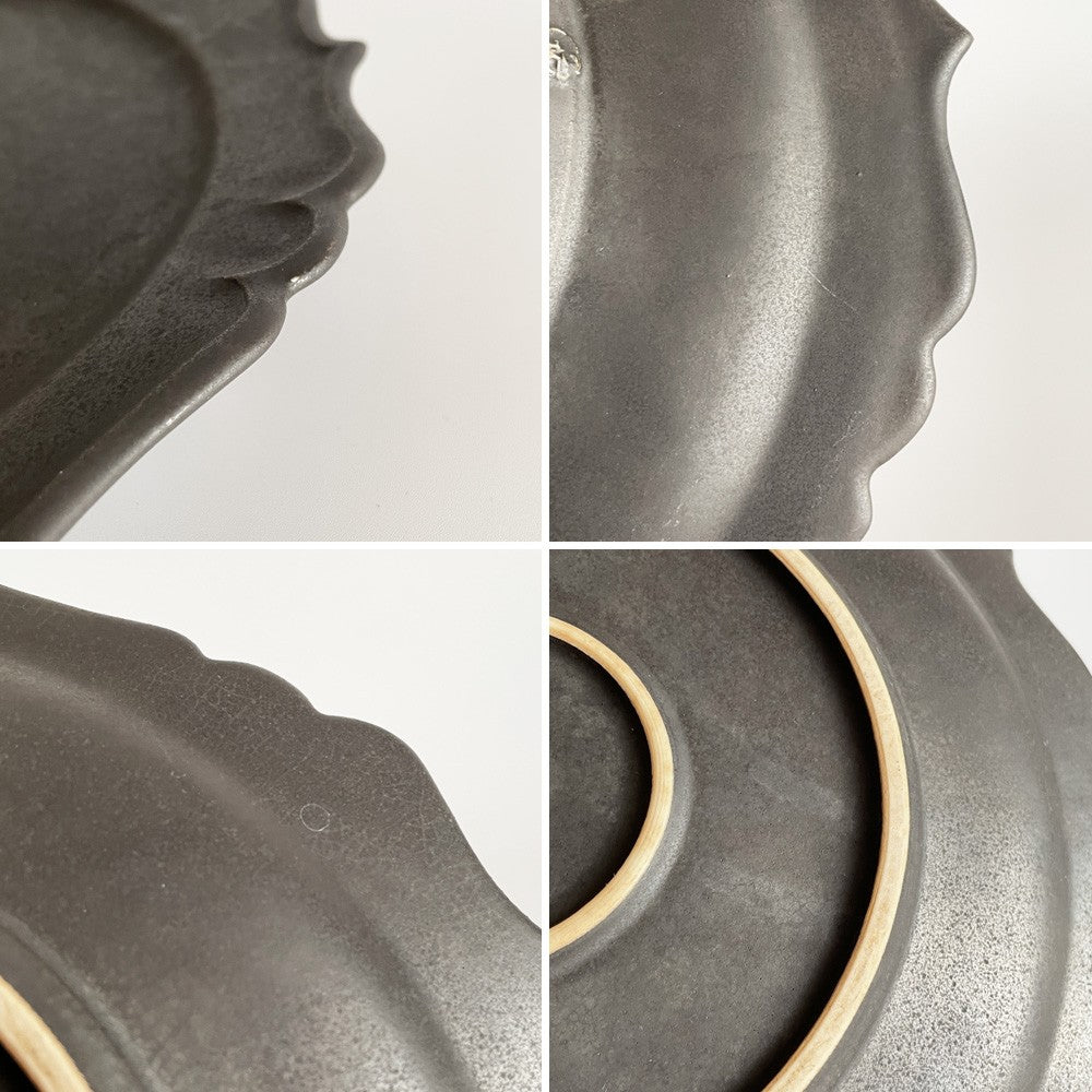 木下和美 輪花プレート 黒釉 磁器 26cm 現代作家 ■