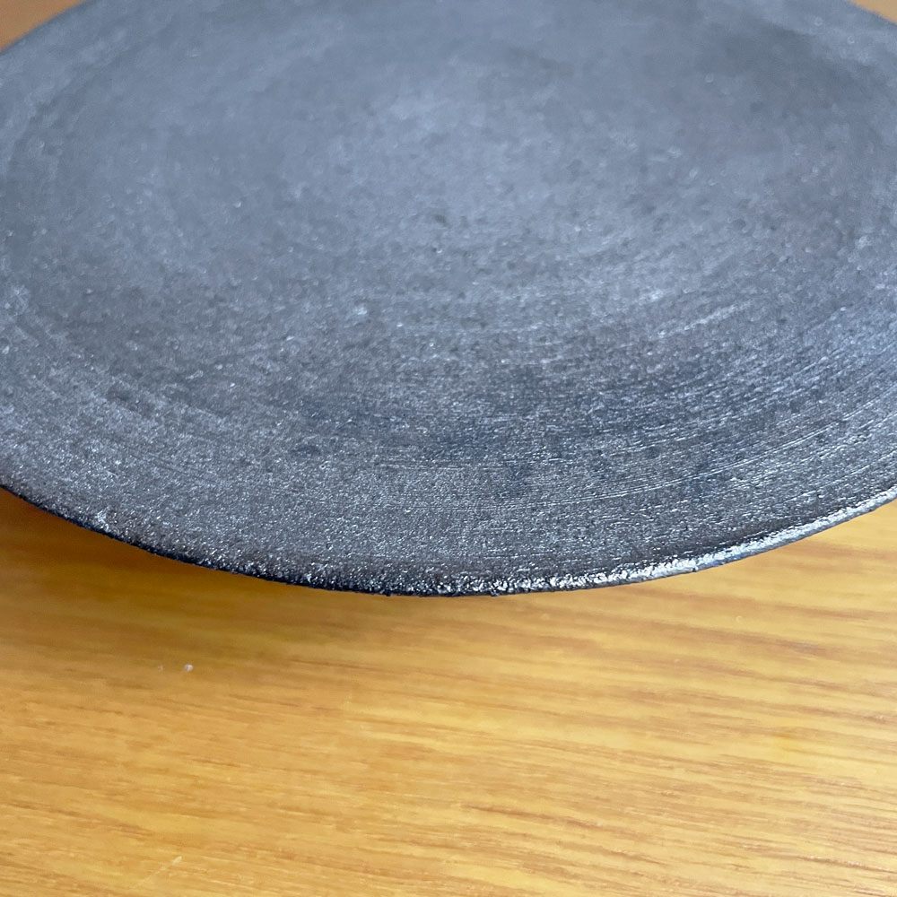 花岡隆 黒陶台皿 約19.5×H4.8cm 花釜 現代作家♪
