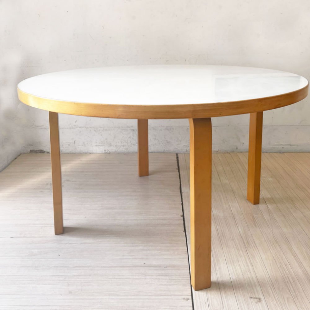 アルテック artek ダイニングテーブル 91 ブラックリノリウム バーチ材 ナチュラルラッカー ラウンド Φ125cm アルヴァ・アアルト Alvar Aalto 北欧 フィンランド 未使用品 箱付き ●