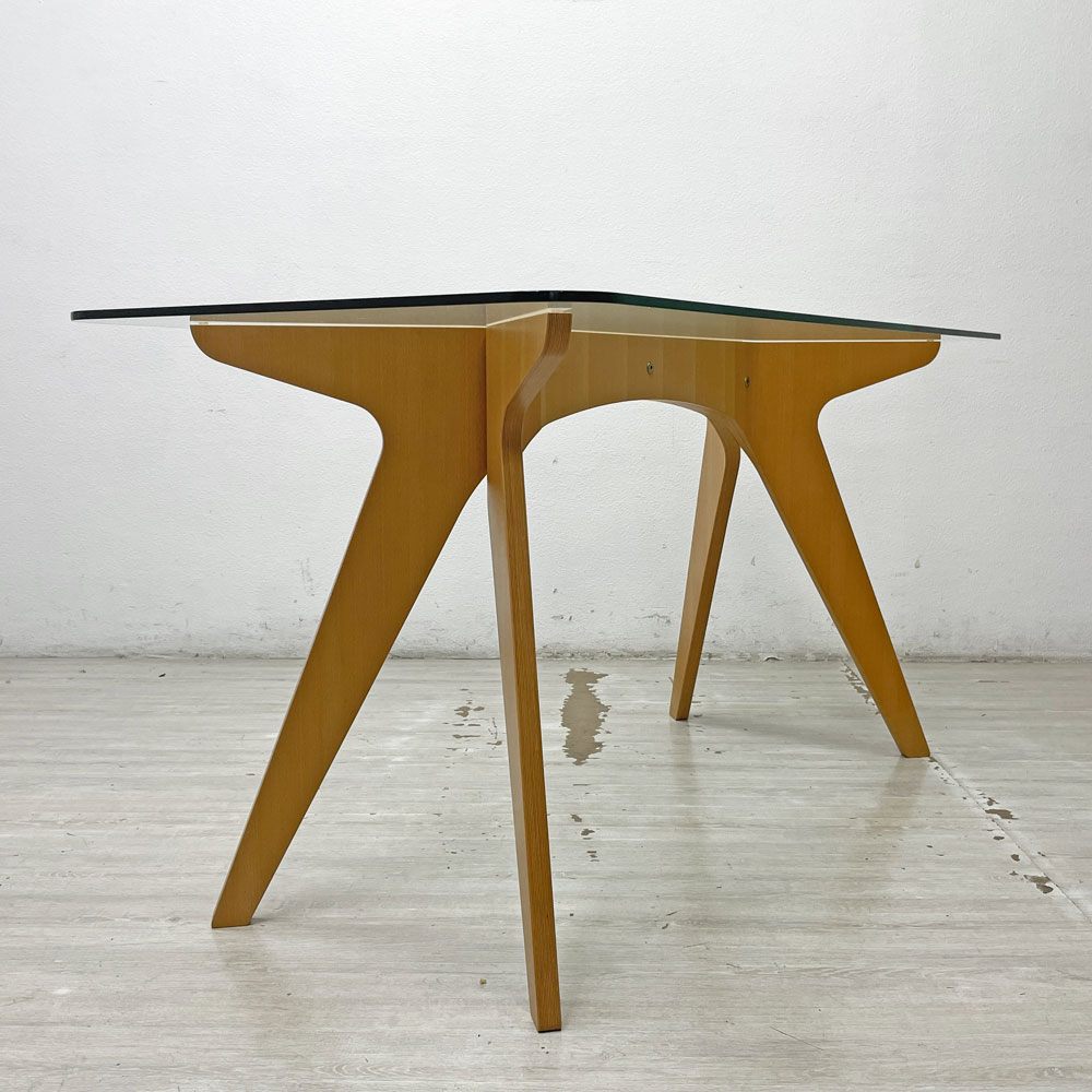 イーアンドワイ E&Y ペガサス ダイニングテーブル PEGASUS DINING TABLE Sサイズ W140cm ガラストップ ビーチ材 ナチュラル 定価￥154,000- ●