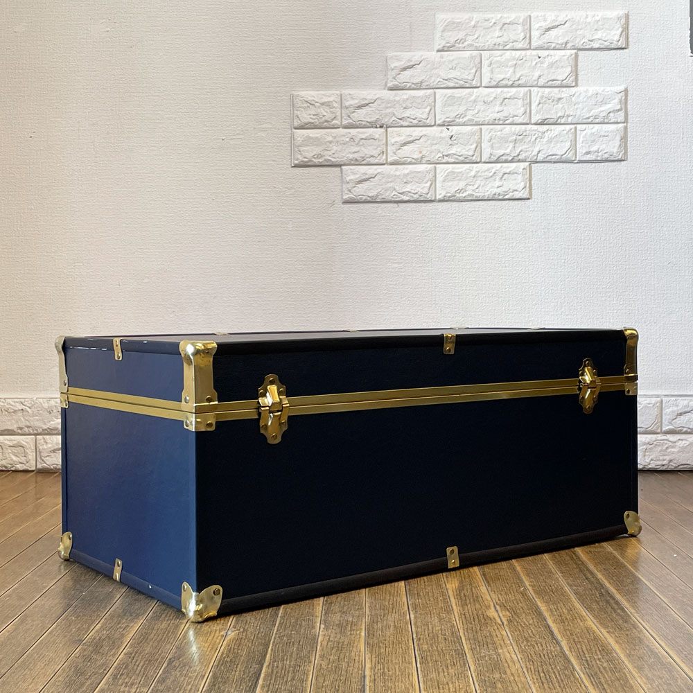 スワード トランク Seward Trunk トランクボックス ビニールレザー ブルー ゴールド 鍵付き 収納 アメリカ ◎