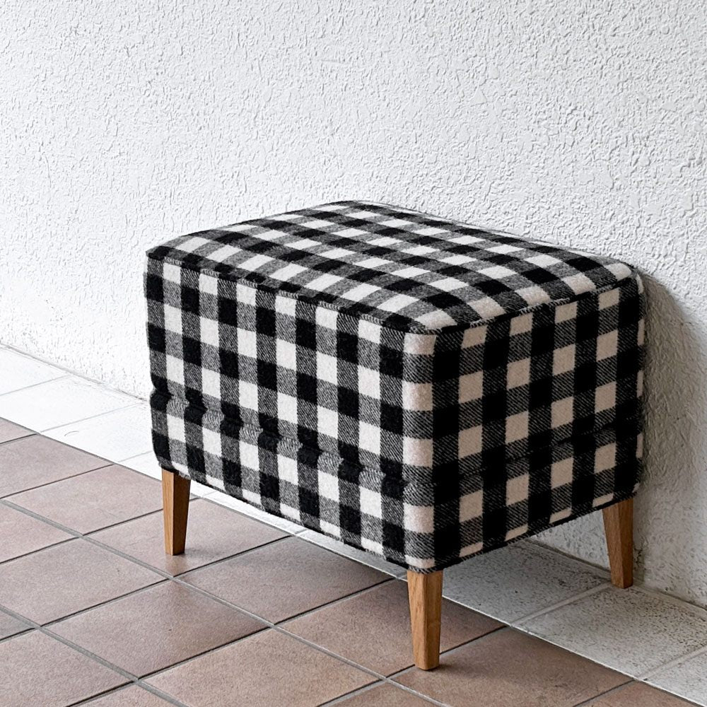 モーブレーワークス MOBLEY WORKS クラマス レッグレスト Klamath Leg Rest オットマンスツール ブロックチェック ブラック×ホワイト オーク材 鰤岡力也 ◇