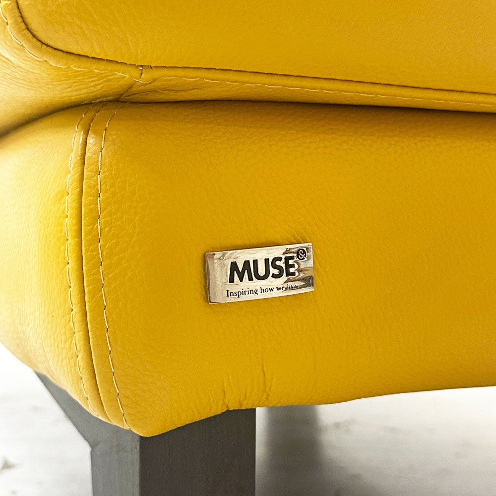 ワタリジャパン HTL Japan MUSE＆ レザーオットマン フットスツール イエロー W77cm モダンデザイン ●