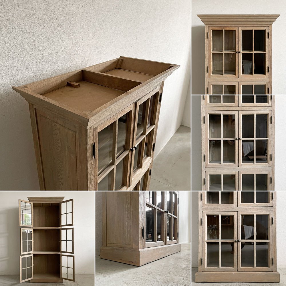 フラマンファニチャー FLAMANT Furniture オーク材×ガラス ディスプレイキャビネット 3段 飾り棚 本棚 H216cm ベルギー シャビーシック 〓