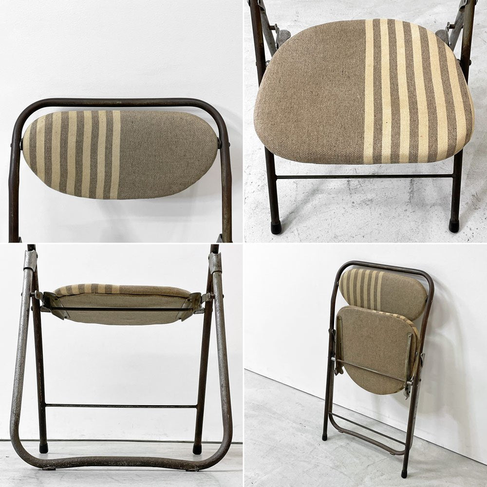 ヴィンテージ フォールディングチェア パイプ椅子 ストライプファブリック ●