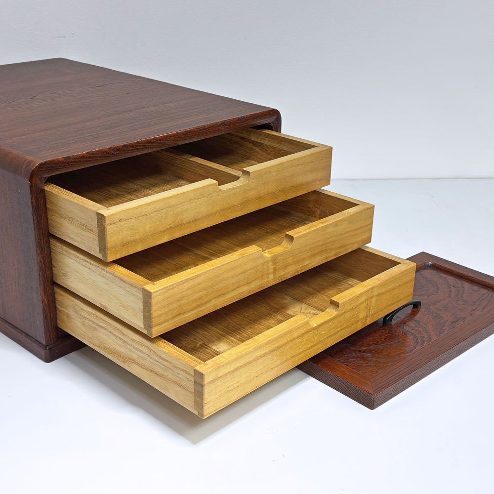 ジャパンビンテージ 木製 小引き出し 小抽斗 内抽斗3杯 薬箱 筆記用具 小物整理 昭和レトロ ●