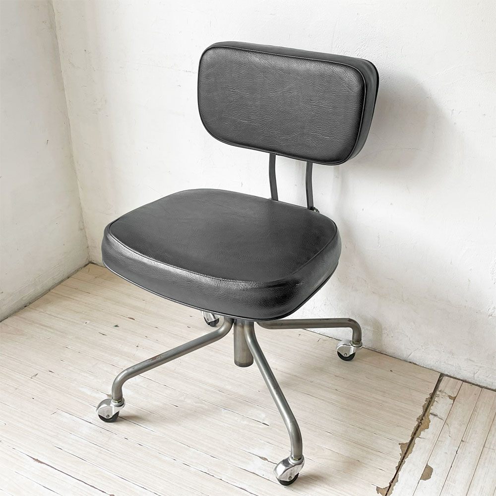 トラックファニチャー TRUCK FURNITURE デスクワークチェア DESKWORK CHAIR アームレス 牛革 ブラック 回転式昇降 参考定価 ￥161,700- ★