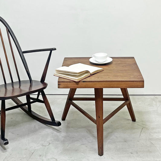 キコ QUICO オリジナル コーヒーテーブル サイドテーブル スクエア 3本脚 チーク無垢材 W54cm H52cm ●