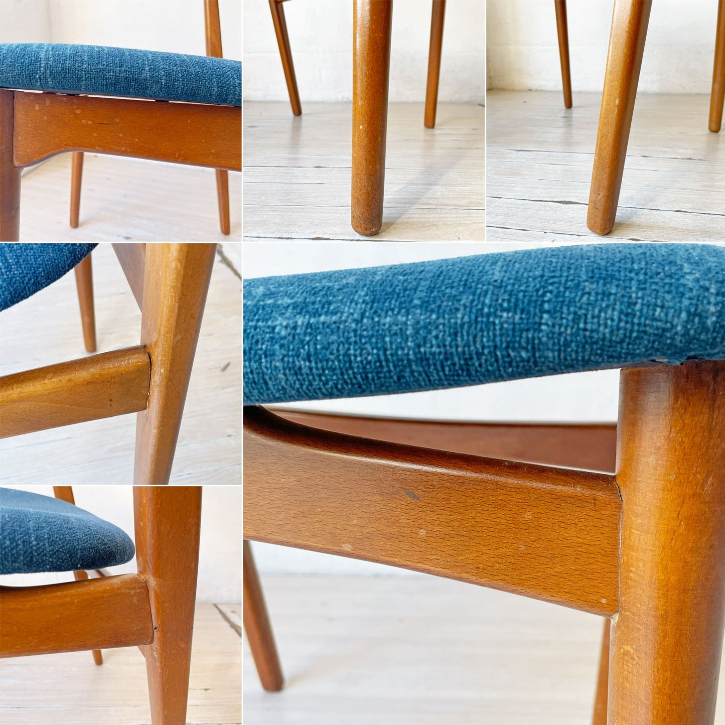 デンマークビンテージ Danish Vintage チーク材 ダイニングチェア ハーフアーム プライウッド ファブリック 北欧家具 A ★